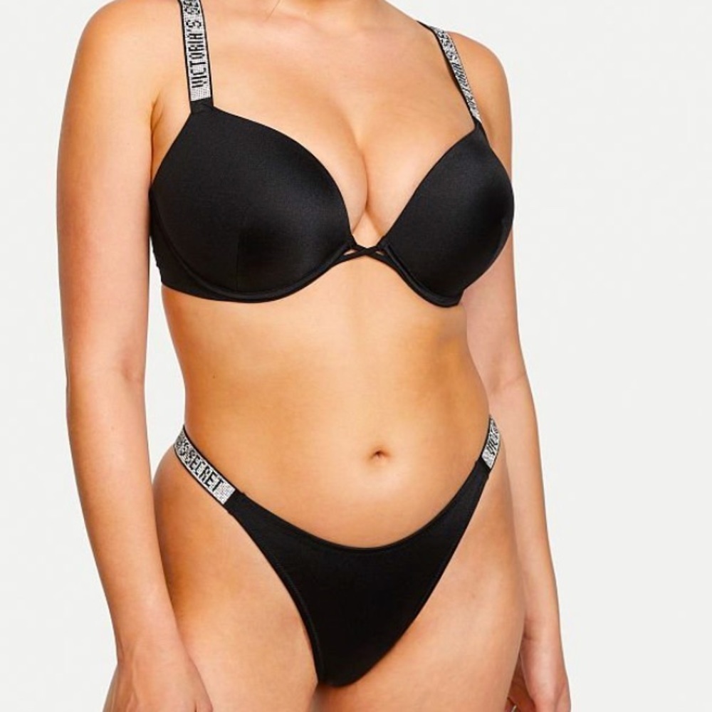 36B + Large Set SHINE STRAP BOMBSHELL ADD 2 CUPS SWIM TOP LOGO CRYSTALS Swim
